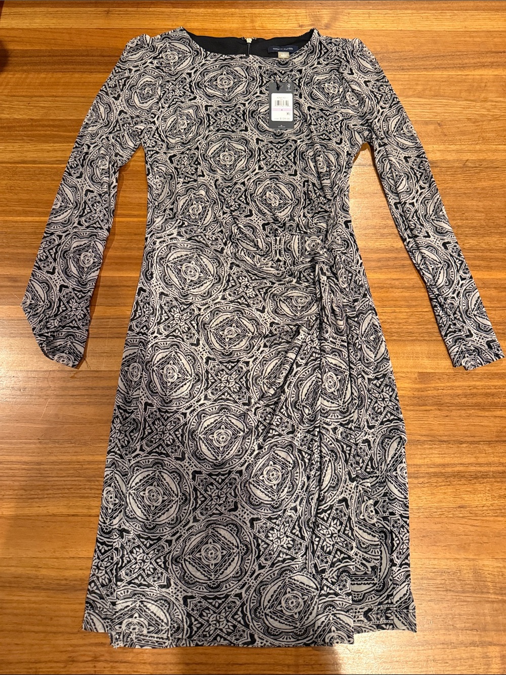 Tommy Hilfiger Womens Tile Print Wrap Dress, Black, NWT
